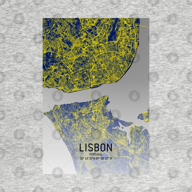 Lisbon City Map Yellow and Blue by MapCarton